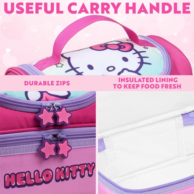 Get Trend Hello Kitty Lunch Bag Anime Insulated Lunch Box with Two Compartments for Picnic Snacks Cooler Bag Gifts for Kids (Pink Hello Kitty) - Image 4